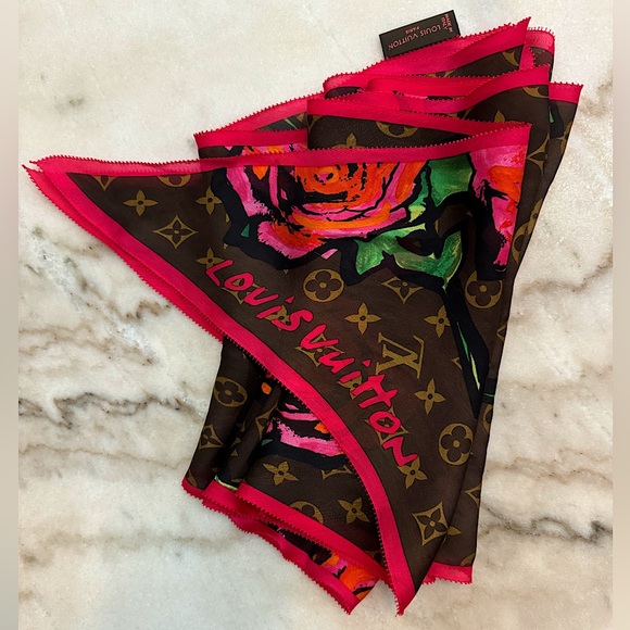 🌹💚 LV x Stephen Sprouse Monogram Roses Silk Scarf. S/S 2009 🌺 🟢 - Picture 11 of 13